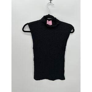 Muse Republic Clothing Black Textured Mock Neck Sleeveless Top Sz S‎ Minimalist